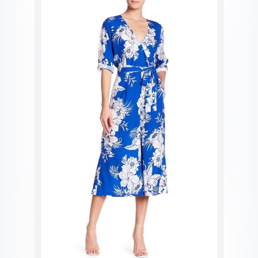 YUMI KIM Coastal Resort Spring Lg All For You Floral Blue Jumpsuit Wide Leg Crop